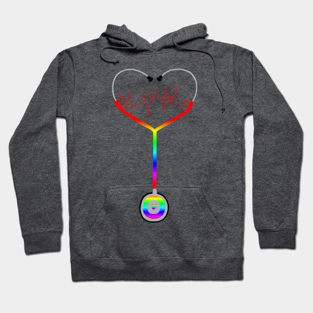 Rainbow Heartbeat Stethoscope Hoodie by Art by Deborah Camp